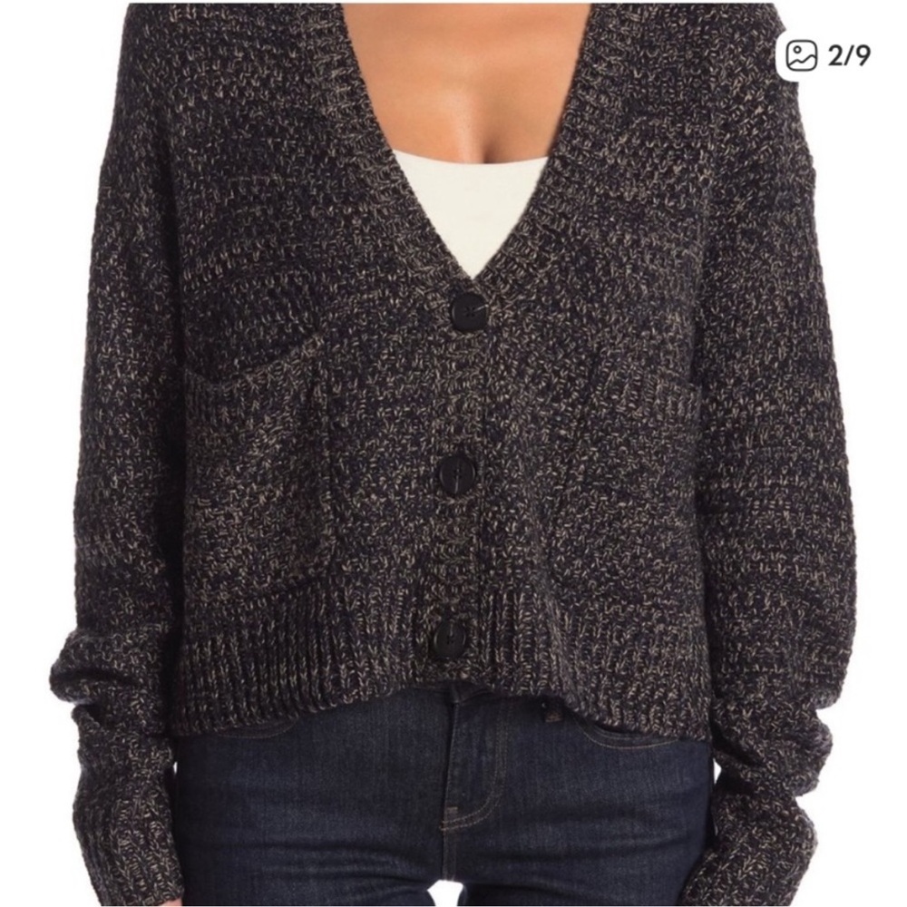 John + Jenn Black and Cream Marled V-Neck Button Cardigan - Picture 3 of 7